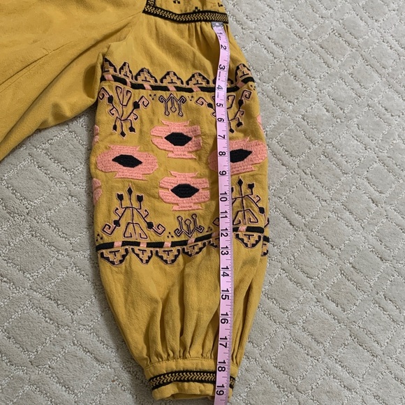Free People Women’s Embroidered Linen Blend Blouse Jacket Mustard & Pink Boho M - Picture 11 of 12